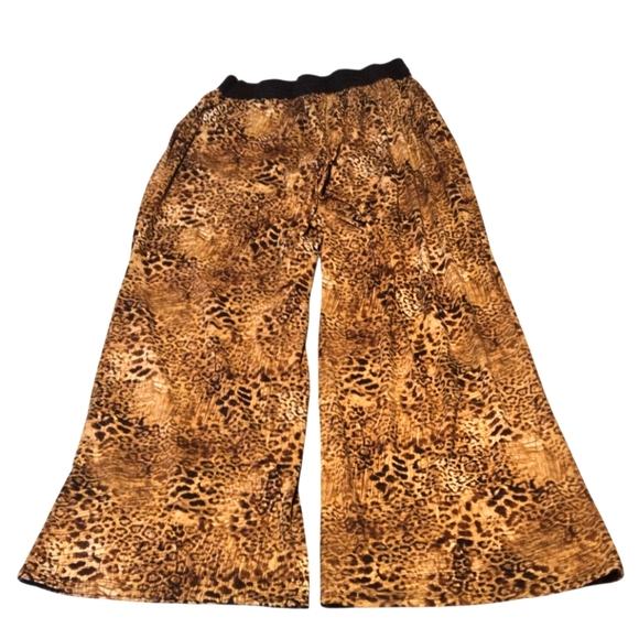 Robert Louis Leopard Print Wide Leg Palazzo Flowy Pants Stretch Waist Women's XL - Picture 2 of 9